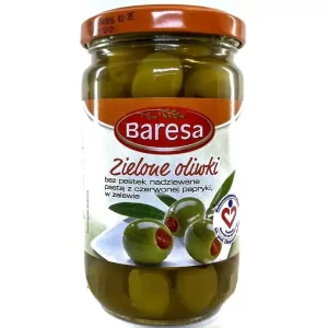 Оливки зелені без кісточки з солодкою паприкою Baresa 290г (12/ящ)