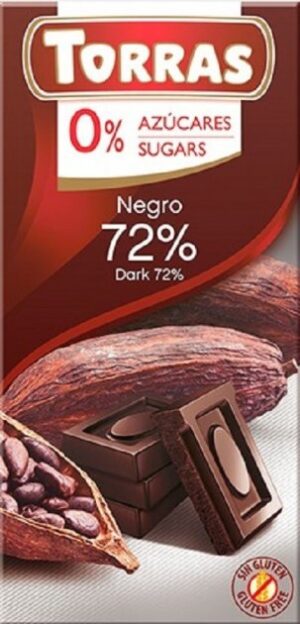Чорний шоколад без цукру Torras 75г 72% (12/ящ)