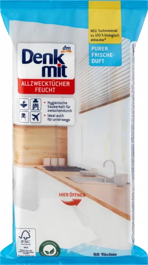 Універсальні серветки для прибирання Denkmit Allzwecktucher Feucht Purer Duft 50шт класичні