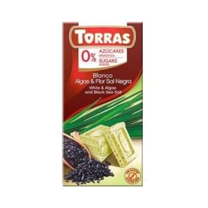 Білий шоколад без цукру Torras з водоростями та чорною сіллю, 75г
