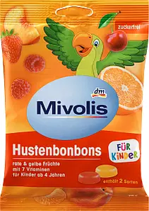 Фруктові льодяники без цукру для дітей Mivolis Hustenbonbons Fur Kinder 75г 4058172812293