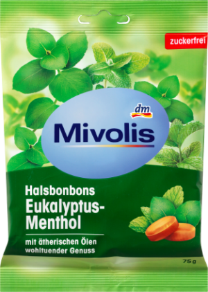 Льодяники від болю в горлі з ментолом Mivolis Halsbonbons Eukalyptus-Menthol 75г  4058172363993