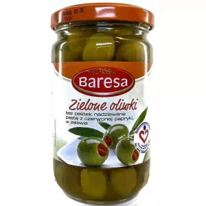 Оливки зелені без кісточки з солодкою паприкою Baresa 290г (12/ящ)