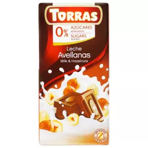 Молочний шоколад без цукру Torras 75г з фундуком (12/ящ)